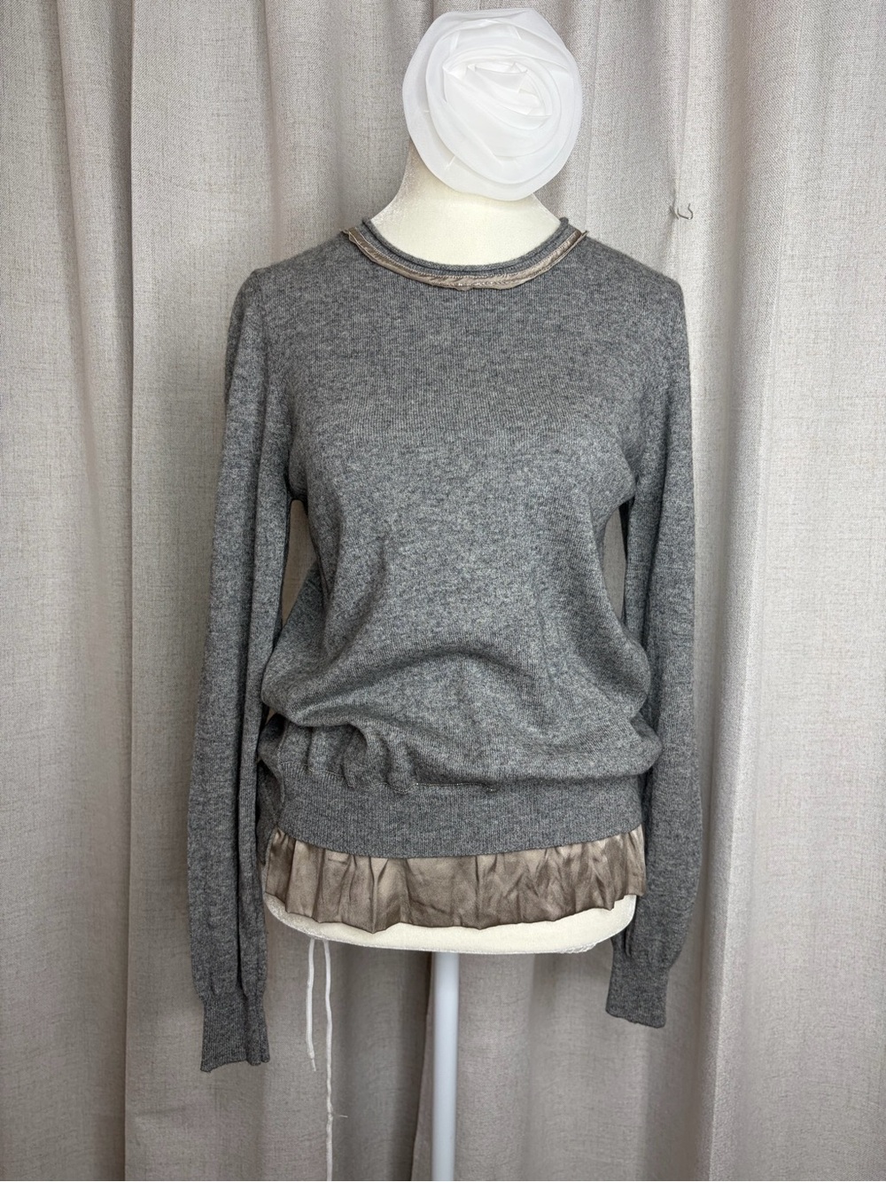 Peserico Gray Crewneck Sweater Virgin Wool Silk